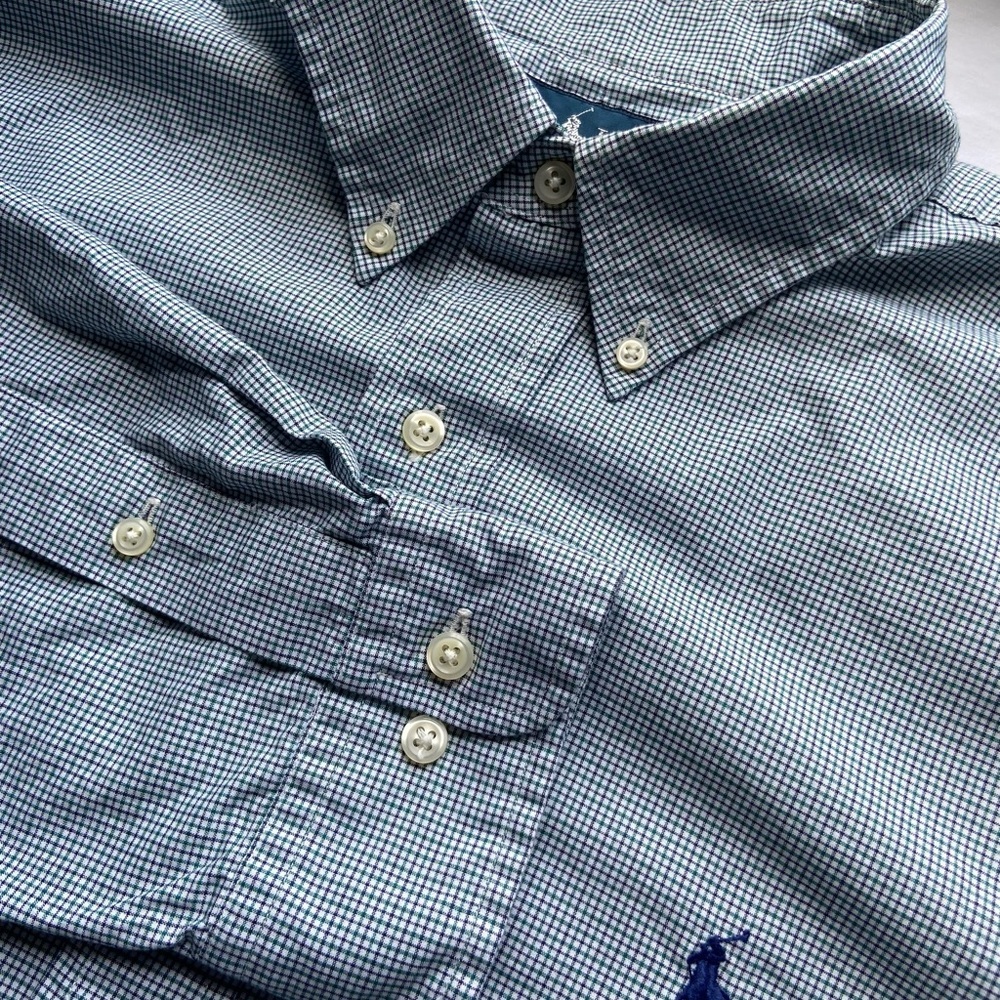 Ralph Lauren Green & Blue Micro-Check Dress Shirt